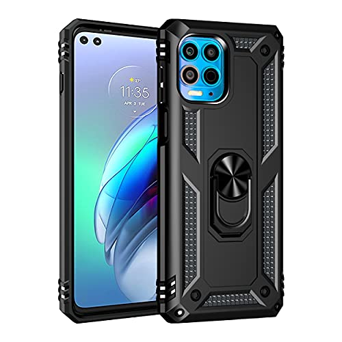 BestST Funda para Motorola Moto G100/Edge S Armor Carcasa con 360 Anillo Soporte Hard PC y Silicona TPU Bumper Antigolpes Fundas Carcasas Case Adecuado Negro
