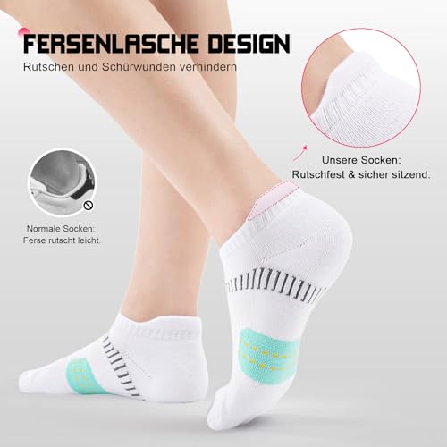 EconioSocken Sneaker Socken Damen 39-42，Anti-Blasen Laufsocken mit gepolsterter Unterstützung Kurze Knöchelsocken Atmungsaktive Sportsocken sneakersocken damen 35-38,6 Paar