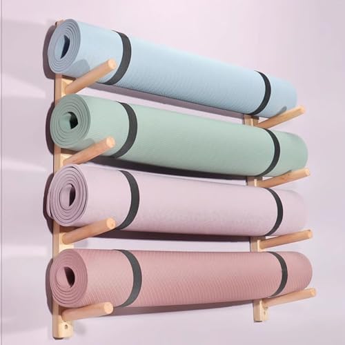 Snowboard Storage Rack，Tall Floor Yoga Mat Rack, Wooden Yoga Mat Rack Wall Mount, Home Laundry Exercise Mat Storage Organizer for Foam Roller/Pilates Mat, 2 4 6 9 Layer Workout Stand for Hom