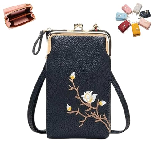 UCK-KIT Carteira cruzada para mulher com suporte para telemóvel, bolsas para telemóvel com ranhuras para cartões, mini mala cruzada, preto