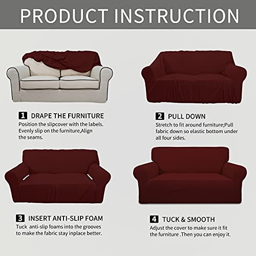 Image of Easy-Going Stretch Oversized Chair Sofa Slipcover 1-Piece Couch Sofa Cover Furniture Protector Soft with Elastic Bottom for Kids Spandex Jacquard Fabric Small Checks Wine