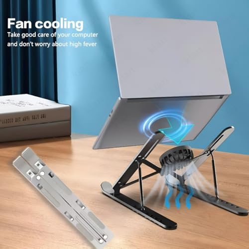 Image of Kian Adjustable Laptop Stand with Detachable Fan| Foldable Portable Holder Compatible for Laptops | Adjustable Height & Angle Holder (Multi Color)(Pack of 1)