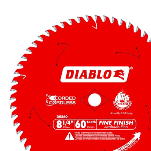 Image of Diablo Fine Finish Saw Blade with Tico Hi-Density Carbide and Perma-Shield - Ideal for Wood, Plywood and Melamine - 8-1 /4 in Diameter, 60 ATB Teeth - D0860X