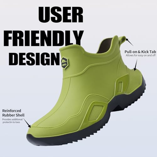Image of Women's Ankle Rain Boots - Slip On Waterproof Garden Shoes - Comfortable Lightweight black&green Rubber Fishing shoes