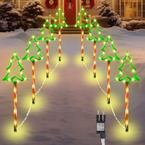 MaxEarn 8 Stück Weihnachtsbaum Lichterketten Außen, 8Modi 144LED...