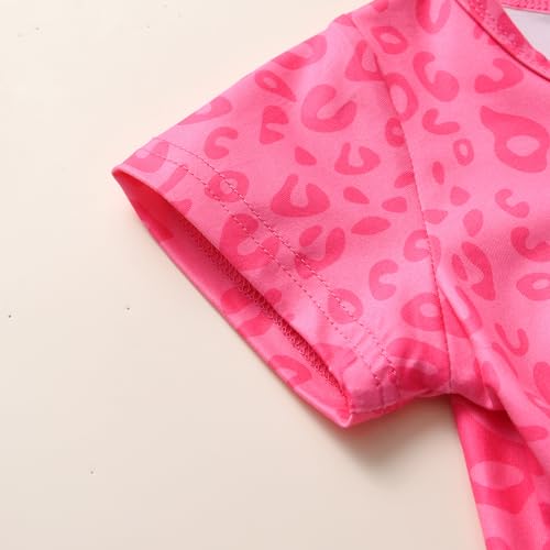 Image of Toddler Baby Girl Outfits Short Sleeve T-shirt + Flared Pants 2 Pieces Summer Kids Casual Leopard Print Set 1-7 Years
