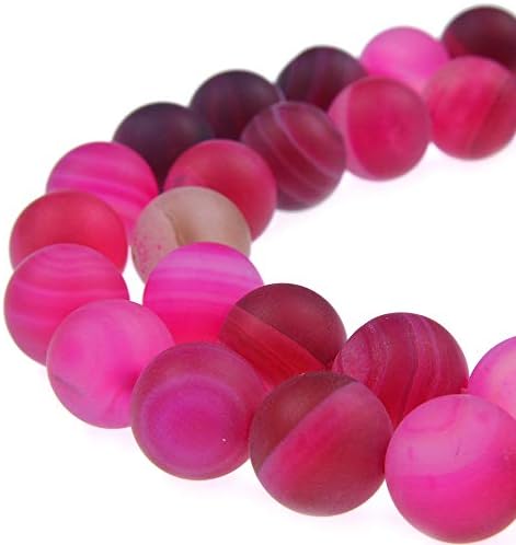 PLTbeads Gorgeous Fushia Stripe Agate Natural Gemstone Loose Beads 8mm Matte Round Approxi 15.5 inch DIY Bracelet Necklace for Jewelry Making