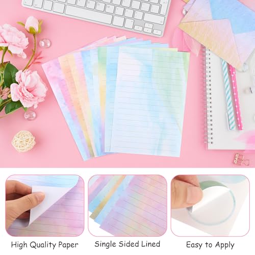 Aquarell Briefumschlag Set, 160 Stück A5 Aquarell Briefpapier mit Umschlag, Bunt Briefpapier Liniert mit 60 Sticker Briefpapier Set für Liebesbriefe Briefe Einladungen Grußkarten