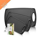 [page_title]-Exitoso® Das Original I Set 3-teilig Innovatives Schneidebrett I rutschfest mit Saftrille und Griff I Spülmaschinenfest I Antibakteriell I grau schwarz Kunststoff Schneidbrett
