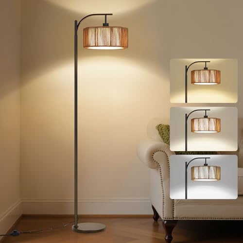 Boho Arc Floor Lamp with Dimmable LED Light