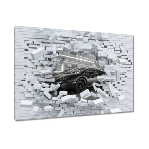 Toile voiture de sport noir et blanc 120 x 80 cm esprit vintage