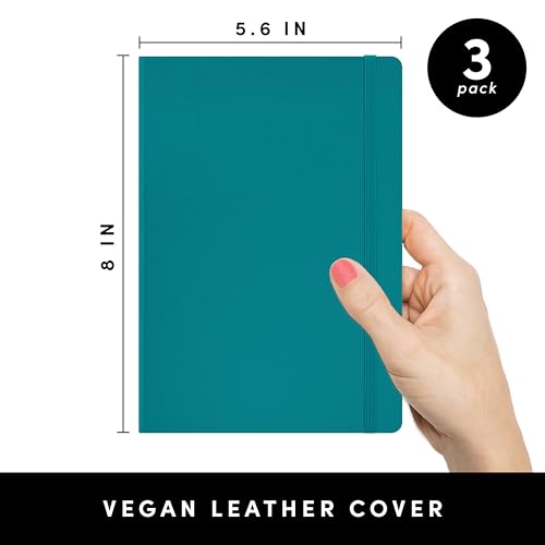 Image of PAPERAGE Lined Journal Notebook, 3 Pack, (Turquoise), 160 Pages, Medium 5.6 in x 8 in - 100 GSM Thick Paper - Hardcover Journaling Notebook for Work, School & Note Taking