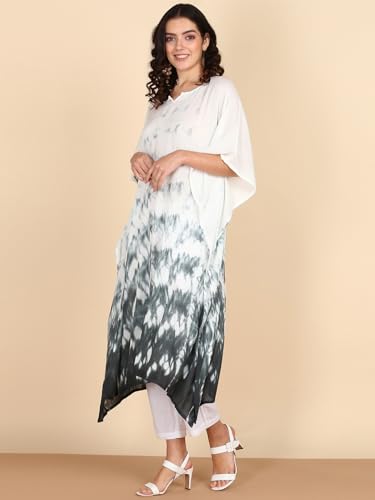 Image of Maaesa Women Handcrafted Tie & Dye Rayon Crepe Kaftan Dress | Casual Wear | Flowy Kaftan Style | Lightweight & Breathable Fabric