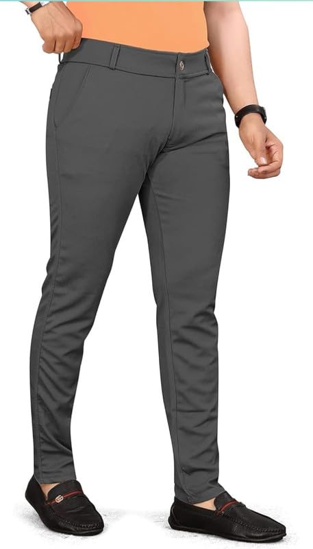 Image of VIJETA Garments for Men Lycra Blend Formal Trousers ? Smart Fit Office Wear Pants with Elastic Waistband & Zip Fly