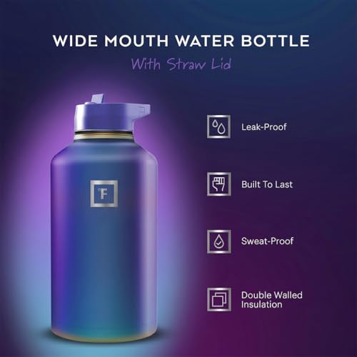 Image of IRON FLASK 64 oz Wide Mouth Water Bottle with Straw | Insulated Half Gallon Water Bottle with Leakproof Straw Lid - BPA Free, Cold 24 Hrs, Sweat Free (Aurora)