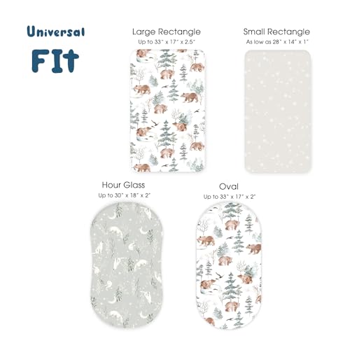 Image of GRSSDER Stretchy Ultra Soft Fitted Bassinet Sheet Set 3 Pack, Universal Fit for Bassinets Baby Cradle Moses Basket Oval Rectangle Mattress Safe and Snug, Stylish Pattren of Bear and Wolf Print