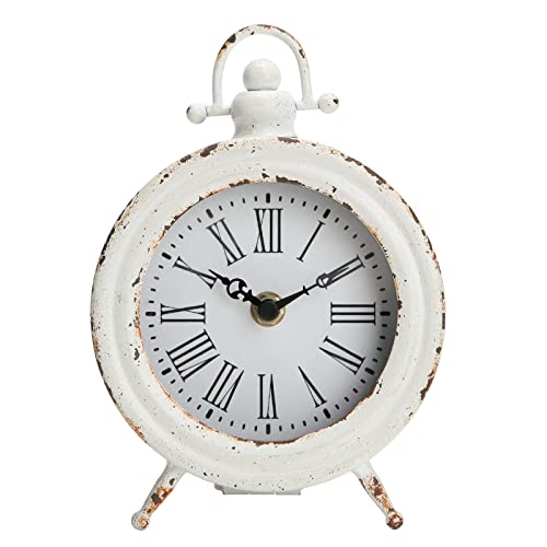 Nikky Home Vintage Table Clock, White Metal Desk Clock Battery Operated Small Rustic Table Clock Chic Decor For Bedside Table, Shelf, Desktop, Countertop #TOP28