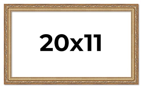Poster Palooza 20x11 Traditional Antique Gold Complete Wood Picture Frame with UV Acrylic Plexiglass, Foam Board Backing & Hardware Included