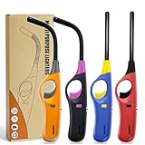 4 Pcs Long Lighters Candle Lighters, Flexi & Straight Long Neck Refillable Butane Lighter for Camping Fireplace Party BBQ Grill (Without Fuel)