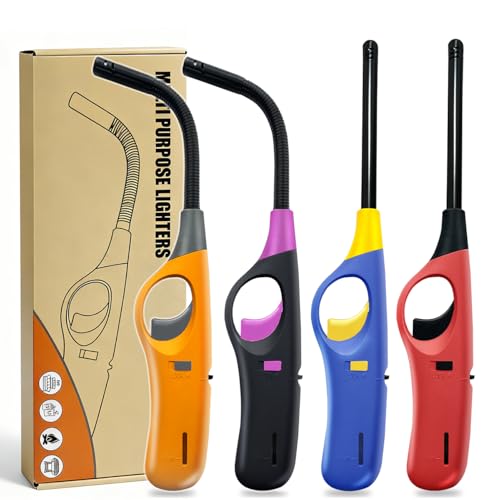 Refillable Butane Lighters 4-Pack for Candle, BBQ, Camping