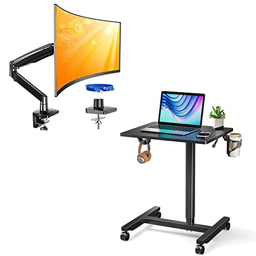Ergear Mobile Standing Desk, Height Adjustable Laptop Desk With Wheels Ultrawide Monitor Arm With Usb #TOP13