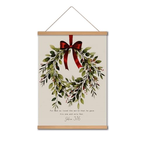 AgriFusion Tech Christmas Wreath Wall Art 12x16 Inches, Christian Canvas Print, Bible Verse Holiday Decor for Church & Inspirational Home Gift