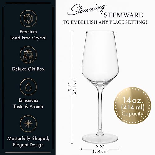 Elixir Glassware Crystal Wine Glasses – Hand Blown Red & White Wine Glasses – Set Of 4 Long Stem Wine Glasses, Premium Crystal – Wedding, Anniversary, Christmas – 13 Oz, Clear - 3