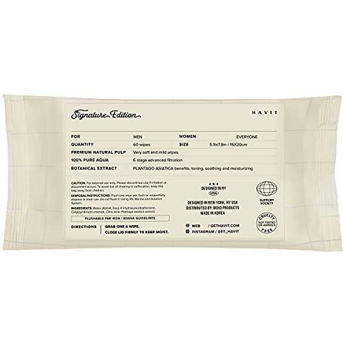 Havit Signature Edition Wipes For Women - 360 Flushable Wet Wipes For Adults, Unscented Feminine Wipes, Pure Aqua, Ph Balanced Wipes, Infused With Green Botanicals, Safe For Sensitive Skin, Daily Use (Total Of 360 Wipes - 6 Packs Of 60) #TOP1