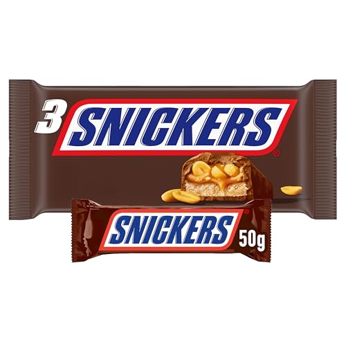 SNICKERS - Barre chocolat au lait, cacahuètes et caramel - 3 barres individuelles de 50g - 150g