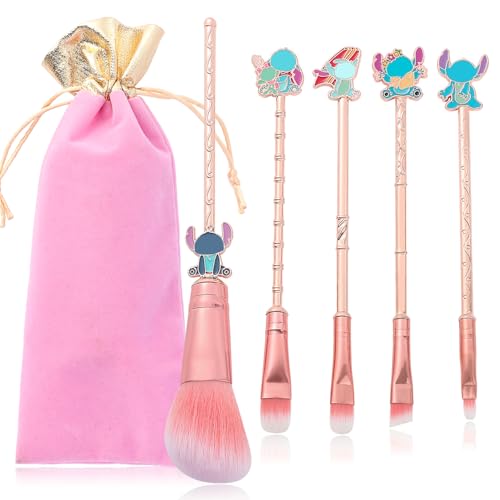 5PCS Pink All-in-One stch Makeup Brush Set For Eyeshadow Eyebrows Eyeliner Lips & Concealer Wonderful Birthday & Holiday Pick for Girls