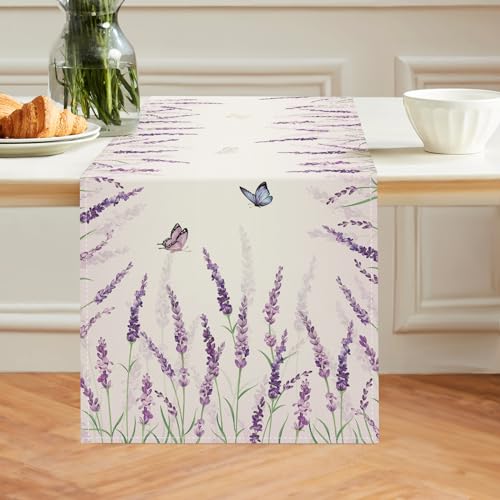 Bonhause Lavender Table Runner 13x72 Inch 210 GSM Summer Spring Decor