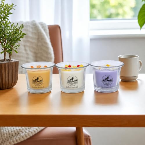 Image of Scented Candle Set - Sandalwood, Vanilla & Lavender Fragrances | Long Lasting Aromatherapy Candles | Relaxation & Home Decor | Pack of 3 | Upto 12 Hours Burn time | 104 gm Each