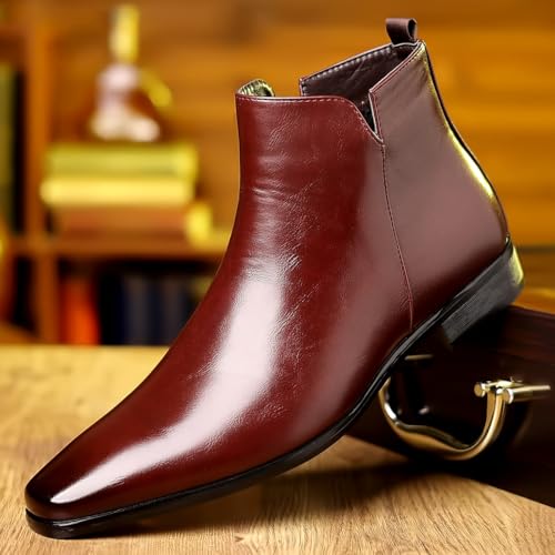 Santimon Men's Leather Chelsea Boots, Slip-On Pointed Toe Ankle Boot for Casual & Formal3