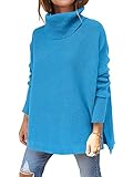 ANRABESS Women's Oversized Turtleneck Batwing Sleeve Spilt Casual Loose Knit Tunic Pullover Sweater Tops 2025 Fall Outfits Sky Blue Small