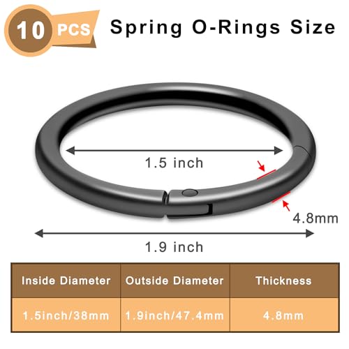 Image of CooBigo 10Pack 1-1 /2 inch inch Large Round Carabiner Clips, Metal Spring O Rings for Organizer Key Rings, Paracord Keychain Lanyard, Pet Chains, Purse Hardware, Key Snap Hooks DIY Accessory (Black)