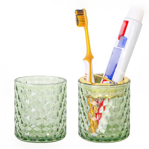 Green Glass Toothbrush Holder & Tumbler Set