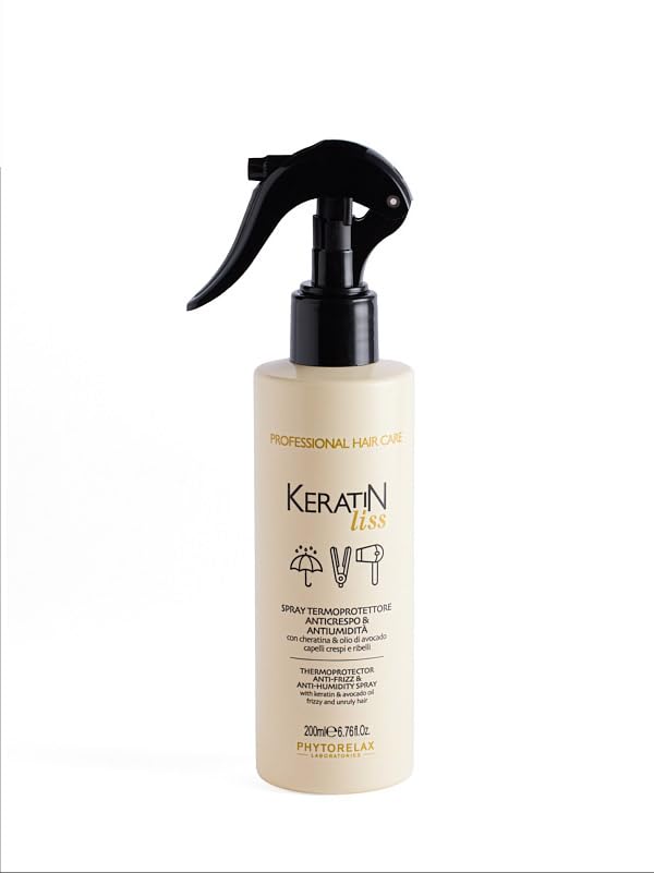 Phytorelax Keratin Liss Anti-Frizz and Anti-Humidity Heat Protector 200 ml (6.7 Fl Oz) 1 unit - Made in Italy [italian import], Bianco