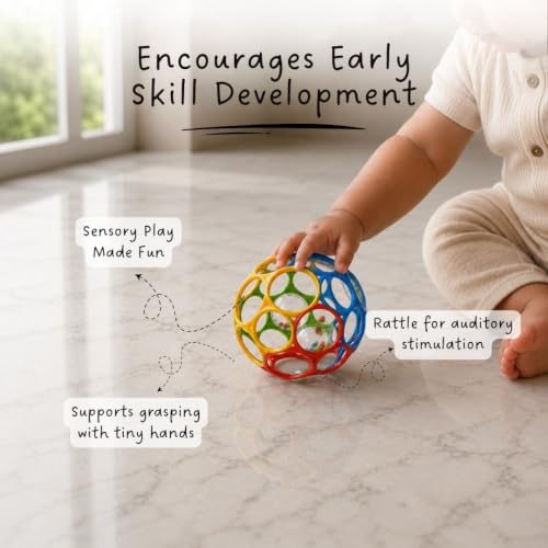 Image of Baby Ball Toys with Rattle | 0-12 Months | Grasping Toy | Sensory, Rolling Fun Toy for Newborns, Infants and Toddlers | Lightweight | Easy Grip (O-Ball Red)