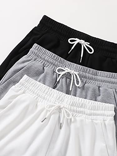 Verdusa Women's 3 Pack Drawstring Elastic Waist Lounge Track Workout Shorts With Pockets Black Grey And White C Xs #TOP23