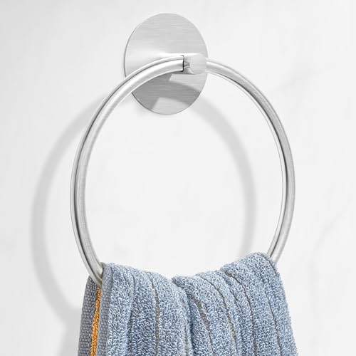 Nickel Brushed Bathroom Towel Ring - SUS304 Stainless Steel Bathroom Towel Rack Susswiff Adhesive Wall Mounted Hand Towels Holder Towel Hanger for Bathroom Organizer Kitchen Storage