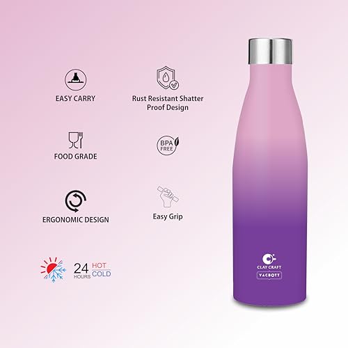 Image of Clay Craft Vacbott Gerald Dual tone Insulated Double Wall|18 Hours Hot and 24 Hours Cold Water Bottle Vacuum Insulated|Thermosteel|Flask 1000ml Bottles|BPA-Free|BIS Certified|1Year Limited Warranty