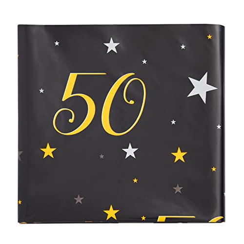 Juvale 3 Pack 50th Birthday Tablecloth for Party Decorations - Tablecloths for Anniversary & 50th Birthday Decorations (Black, Gold, 54 x 108 in)