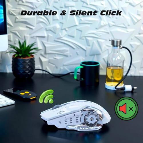 Image of COOLCOLD Gaming Mouse | Rechargeable, Wireless Gaming Mouse | with Type c OTG Dongle, 2.4Ghz RGB Lights Mice, Upto 2400 DPI 6 Button, 4 Color Breathing Lights, Distance-10m, (White)