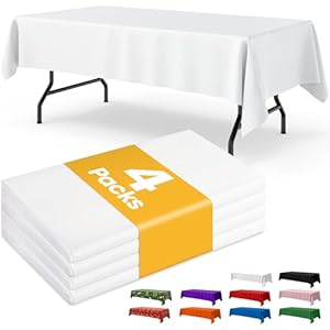 White Plastic Table Cloth Rectangle Table 4 Pack, 54”×108” Tablecloth for 6ft Tables, Table Cloth for Disposable Use, Table Cover for Holiday Party, Gathering