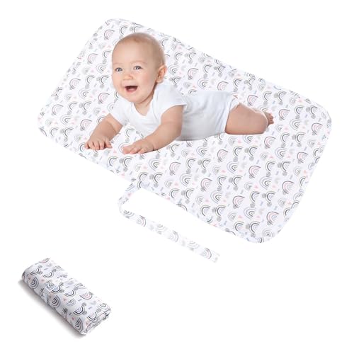 Cambiador de pañales, tapete cambiador de pañales plegable, tapete cambiador de pañales de bebé de 60 x 35 cm, tapete cambiador de viaje plegable para bebé, portátil, plegable, impermeable, con patrón