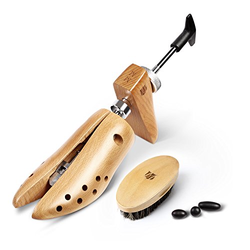 Miusco Premium Beech Wood Two-Way Shoe Stretcher with Spot Relief Plugs, Cleaning Brush & Storage Bag