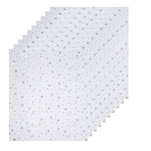 FUNKAKA Holographic Star Heat Transfer Vinyl HTV 10 Sheets, 12" x 10" White