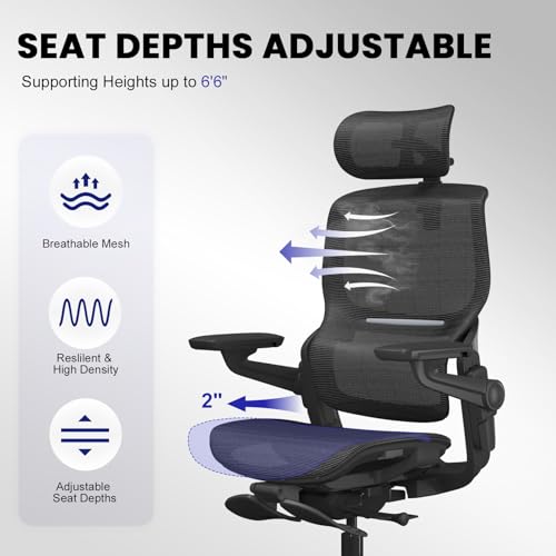 Image of Ergonomic Office Chair, Gaming Chair with Headrest, Mesh Desk Chair with Lumbar Support, Adjustable Seat Depth & 5D Armrest