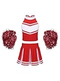 TiaoBug Traje de Animadora Disfraz de Animación Niñas Muchachas Maillots Danza Uniforme Escolar Crop Top Rayado Sin Mangas Falda Plisada Elástica Rojo A 11-12 años