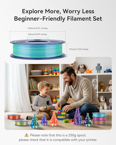 Image of 250g Silk Triple Color PLA Filament 1.75mm Bundle, SUNLU 3D Printer Filament, Coextruded Shiny PLA, Vacuum Packed, 4 Rolls, BlackGoldPurple+RedYellowBlue+OrangeBlueGreen+BlueGreenPurple